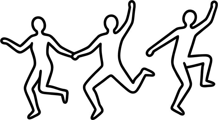 Three linked figures holding hands, the EveryVillage community mark