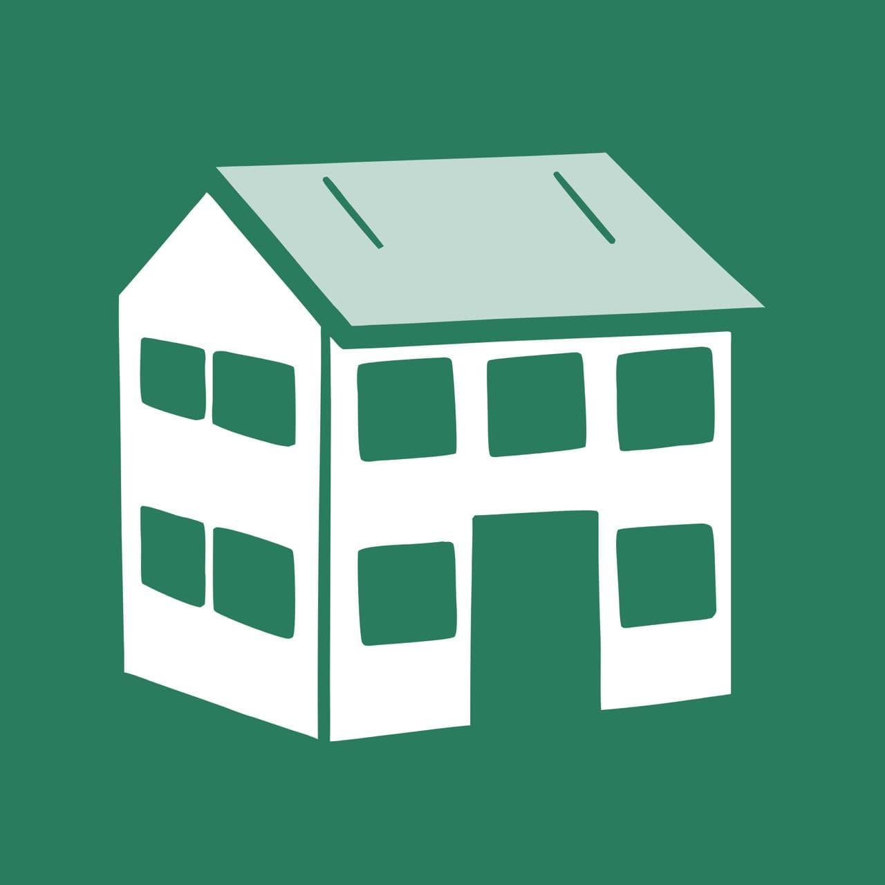 The sendingsnags logo, a drawing of a new-build house